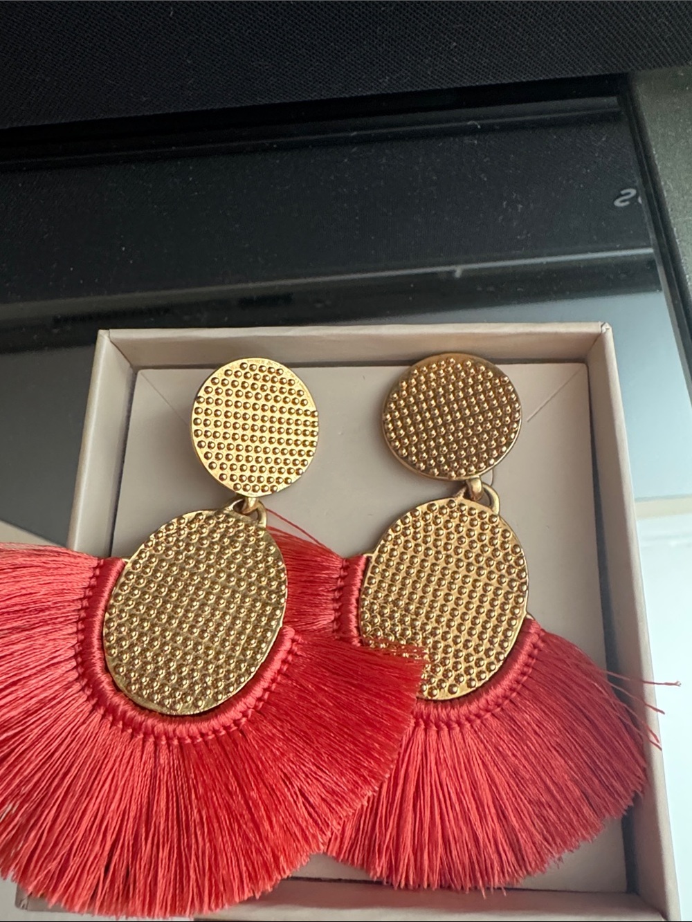 India Hicks Gold-Tone Earrings with Red Fringe